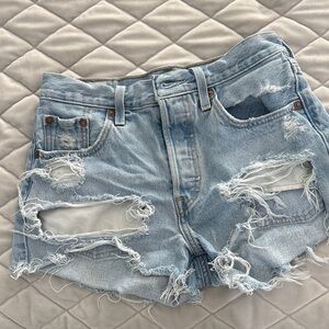 Levi's Light Blue Ripped Jean Shorts